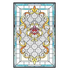 Blue Static Window Film European Style Stained Glass Window Film No Glue Privacy Window Film,15x47 inch