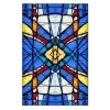 Blue Stained Glass Window Film Church Frosted Window Film Translucent No Glue Static Decal,15x47 inch