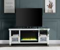 ACME Noralie TV STAND W/FIREPLACE Mirrored & Faux Diamonds LV00313