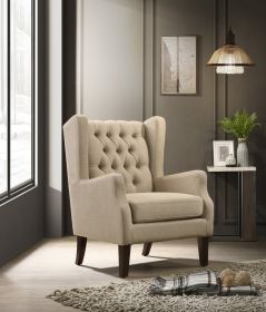 Irwin Beige Linen Button Tufted Wingback Chair