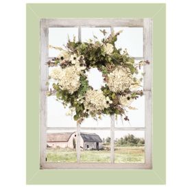 "Pleasant View" by Lori Deiter, Ready to Hang Framed Print, Light Green Window-Style Frame