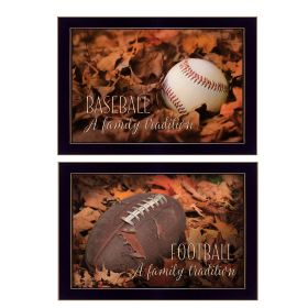 "Baseball and Football Collection" 2-Piece Vignette By Lori Deiter, Printed Wall Art, Ready To Hang Framed Poster, Black Frame