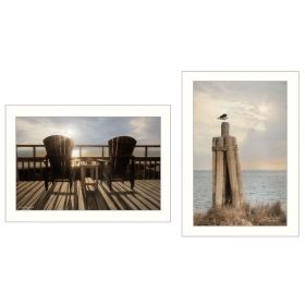 "By The Sea Collection" 2-Piece Vignette By Lori Deiter, Printed Wall Art, Ready To Hang Framed Poster, White Frame