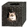 Rattan Cat Litter; Cat Bed with Rattan Ball and Cushion; Black