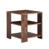 Square side table; simple style design; 3-tier end table; wood living room nightstand; bedroom; easy assembly; 1-pack; rustic brown