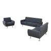 Black Grey Linen 3-Piece Living Room Sofa Set