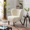 Modern Accent Chair Lambskin Sherpa Wingback Tufted Side Chair with Solid Wood Legs for Living Room Bedroom, Cream