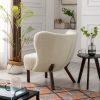 Modern Accent Chair Lambskin Sherpa Wingback Tufted Side Chair with Solid Wood Legs for Living Room Bedroom, Cream