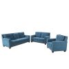 Blue Linen 3-Piece Living Room Sofa Set