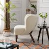 Modern Accent Chair Lambskin Sherpa Wingback Tufted Side Chair with Solid Wood Legs for Living Room Bedroom, Cream