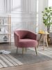 Velvet Armchair Accent Tub Barrel Chair With Gold Metal Legs, Dark Pink