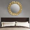 Gold Gingko Leaf Round Wall Mirror 30.5"