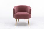 Velvet Armchair Accent Tub Barrel Chair With Gold Metal Legs, Dark Pink