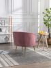 Velvet Armchair Accent Tub Barrel Chair With Gold Metal Legs, Dark Pink