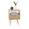 15.75" Rattan End table with drawer and solid wood legs; Modern nightstand; side table for living roon; bedroom; natural