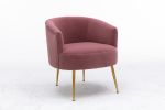 Velvet Armchair Accent Tub Barrel Chair With Gold Metal Legs, Dark Pink