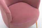 Velvet Armchair Accent Tub Barrel Chair With Gold Metal Legs, Dark Pink