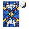 Blue Stained Glass Window Film Church Frosted Window Film Translucent No Glue Static Decal,15x47 inch