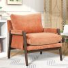 Mid-Century Modern Velvet Accent Chair,Leisure Chair with Solid Wood and Thick Seat Cushion for Living Room,Bedroom,Studio,Orange