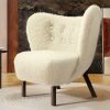 Modern Accent Chair Lambskin Sherpa Wingback Tufted Side Chair with Solid Wood Legs for Living Room Bedroom, Cream