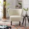 Modern Accent Chair Lambskin Sherpa Wingback Tufted Side Chair with Solid Wood Legs for Living Room Bedroom, Cream