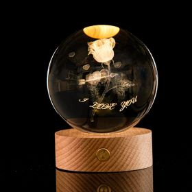 Luminous Galaxy Crystal Ball Decoration 3D Laser Inner Carving (Option: Rose-6cm Crystal Ball Base)