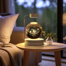 Crystal Ball Cosmic Dinosaur Indoor Night Light USB Power Warm Bedside Light Birthday Gift Night Lamp (Option: Galaxies-Light wood)