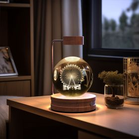 Crystal Ball Cosmic Dinosaur Indoor Night Light USB Power Warm Bedside Light Birthday Gift Night Lamp (Option: Ferris wheel-Dark wood)