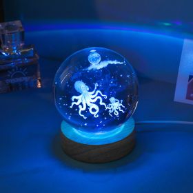 Crystal Ball Colorful Luminous Wooden Base (Option: Octopus-Ball Base)