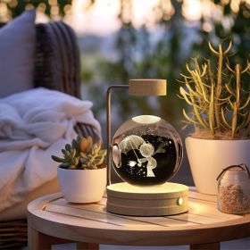 Crystal Ball Cosmic Dinosaur Indoor Night Light USB Power Warm Bedside Light Birthday Gift Night Lamp (Option: Umbrella Little Prince-Light wood)