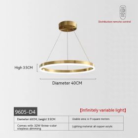 Nordic Modern Copper Circle Chandelier Atmospheric Light Luxury Living Room (Option: Remote Control-A Circle Of 40CM)