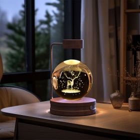 Crystal Ball Cosmic Dinosaur Indoor Night Light USB Power Warm Bedside Light Birthday Gift Night Lamp (Option: Elk deer-Dark wood)