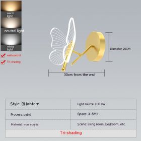 Modern Light Luxury Creative Bedside-use Butterfly Decorative Table Lamp (Option: Gold-Wall Lamp 20CM Three Colors)