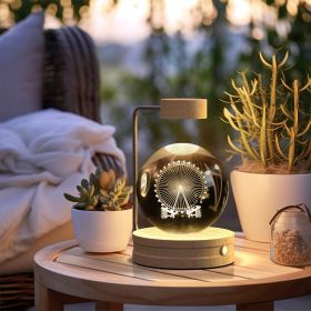 Crystal Ball Cosmic Dinosaur Indoor Night Light USB Power Warm Bedside Light Birthday Gift Night Lamp (Option: Ferris wheel-Light wood)