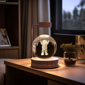 Crystal Ball Cosmic Dinosaur Indoor Night Light USB Power Warm Bedside Light Birthday Gift Night Lamp (Option: Little Astronauts-Dark wood)