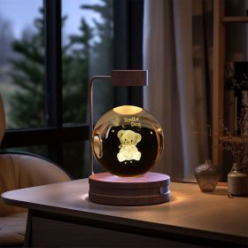 Crystal Ball Cosmic Dinosaur Indoor Night Light USB Power Warm Bedside Light Birthday Gift Night Lamp (Option: Little Bears-Dark wood)