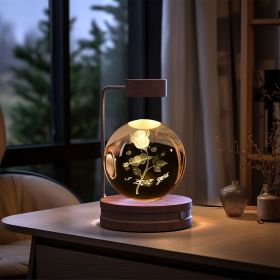 Crystal Ball Cosmic Dinosaur Indoor Night Light USB Power Warm Bedside Light Birthday Gift Night Lamp (Option: Roses-Dark wood)