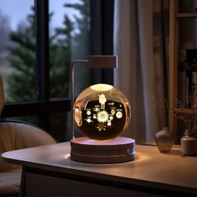 Crystal Ball Cosmic Dinosaur Indoor Night Light USB Power Warm Bedside Light Birthday Gift Night Lamp (Option: Astronauts-Dark wood)