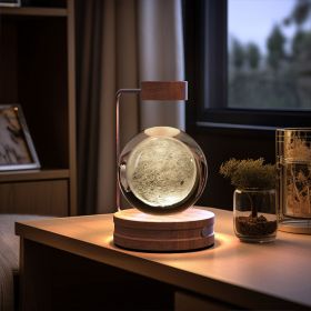 Crystal Ball Cosmic Dinosaur Indoor Night Light USB Power Warm Bedside Light Birthday Gift Night Lamp (Option: Moon-Dark wood)