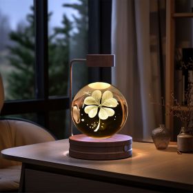 Crystal Ball Cosmic Dinosaur Indoor Night Light USB Power Warm Bedside Light Birthday Gift Night Lamp (Option: Fourleaf Grass-Dark wood)