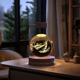 Crystal Ball Cosmic Dinosaur Indoor Night Light USB Power Warm Bedside Light Birthday Gift Night Lamp (Option: Aisha-Dark wood)