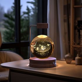 Crystal Ball Cosmic Dinosaur Indoor Night Light USB Power Warm Bedside Light Birthday Gift Night Lamp (Option: Galaxies-Dark wood)