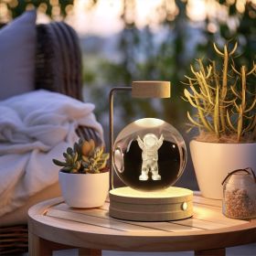 Crystal Ball Cosmic Dinosaur Indoor Night Light USB Power Warm Bedside Light Birthday Gift Night Lamp (Option: Little Astronauts-Light wood)