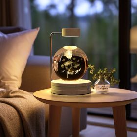 Crystal Ball Cosmic Dinosaur Indoor Night Light USB Power Warm Bedside Light Birthday Gift Night Lamp (Option: Roses-Light wood)