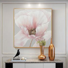 Hand Painted Oil Painting Pink flower Rosebush On Canvas Living Room Hallway Bedroom Luxurious Decorative Painting (size: 100x100cm)