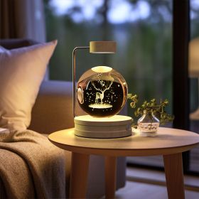 Crystal Ball Cosmic Dinosaur Indoor Night Light USB Power Warm Bedside Light Birthday Gift Night Lamp (Option: Elk deer-Light wood)