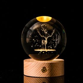 Luminous Galaxy Crystal Ball Decoration 3D Laser Inner Carving (Option: Elk-8cm Crystal Ball Base)